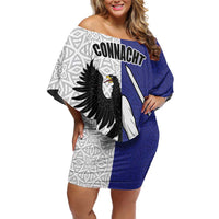 Personalized Ireland Connacht Black Eagle and Armed hand Family Matching Off Shoulder Short Dress and Hawaiian Shirt Connachta Flag Style with Celtic Patern