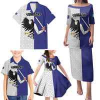 Personalized Ireland Connacht Black Eagle and Armed hand Family Matching Puletasi and Hawaiian Shirt Connachta Flag Style with Celtic Patern