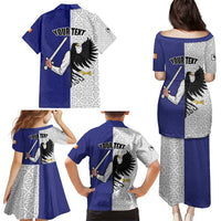 Personalized Ireland Connacht Black Eagle and Armed hand Family Matching Puletasi and Hawaiian Shirt Connachta Flag Style with Celtic Patern