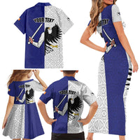 Personalized Ireland Connacht Black Eagle and Armed hand Family Matching Short Sleeve Bodycon Dress and Hawaiian Shirt Connachta Flag Style with Celtic Patern