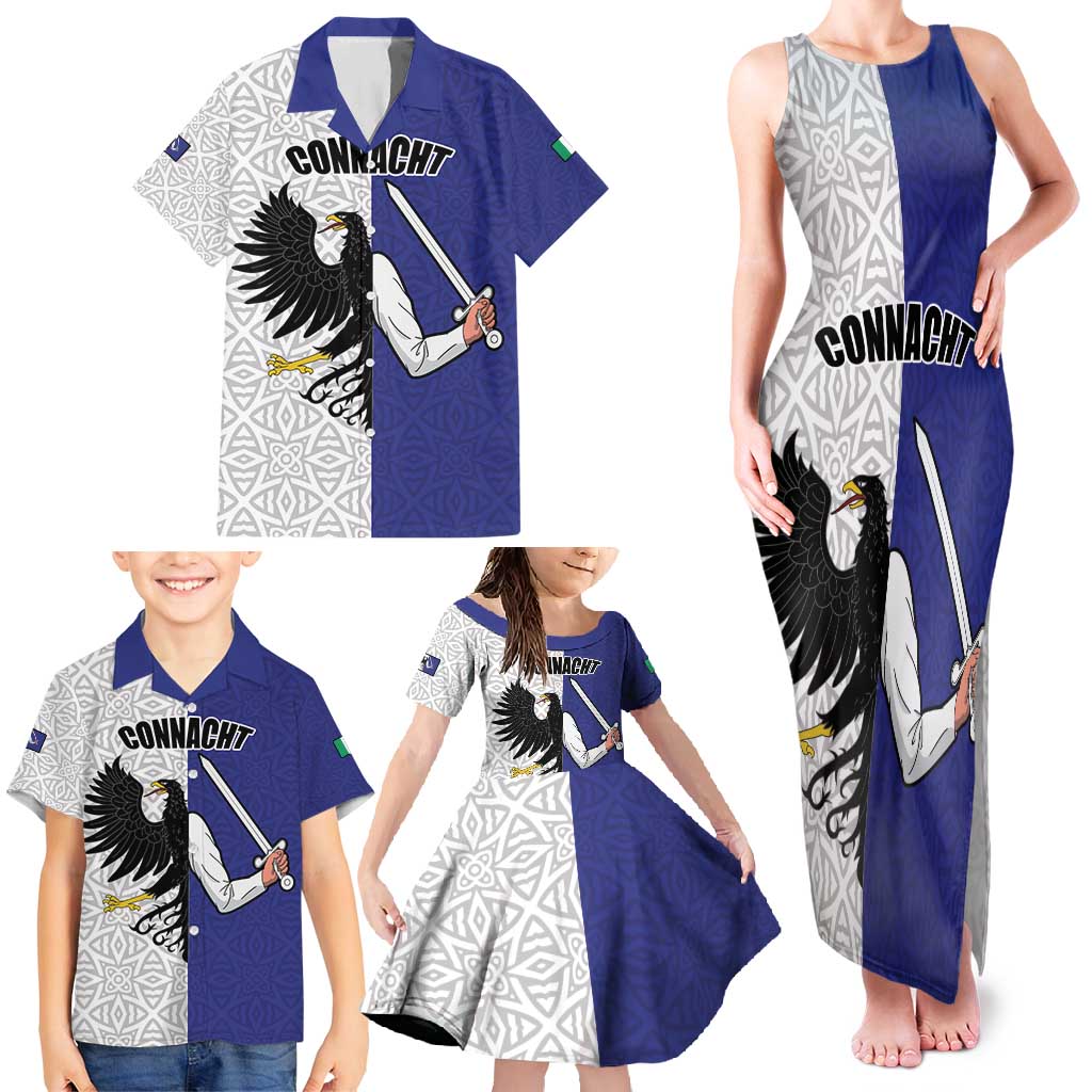 Personalized Ireland Connacht Black Eagle and Armed hand Family Matching Tank Maxi Dress and Hawaiian Shirt Connachta Flag Style with Celtic Patern