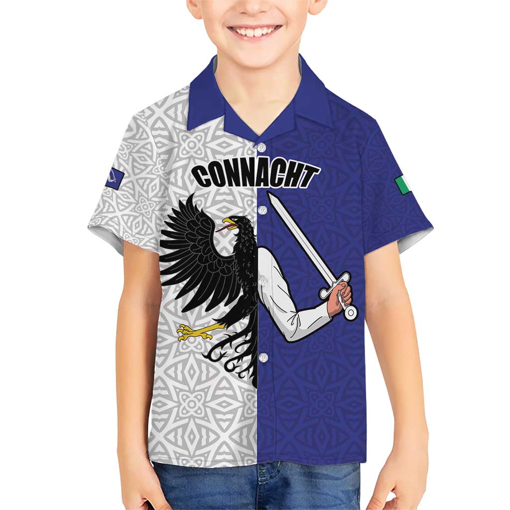 Personalized Ireland Connacht Black Eagle and Armed hand Kid Hawaiian Shirt Connachta Flag Style with Celtic Patern