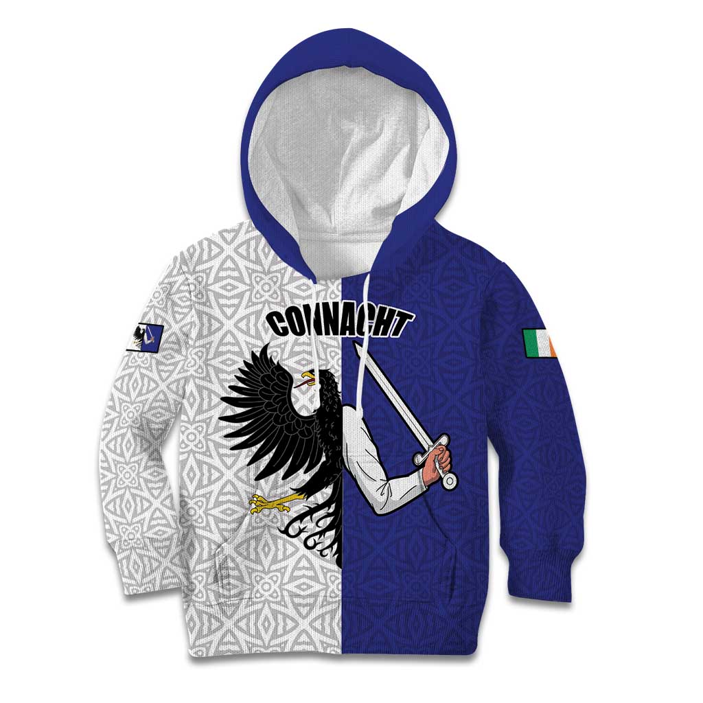 Personalized Ireland Connacht Black Eagle and Armed hand Kid Hoodie Connachta Flag Style with Celtic Patern