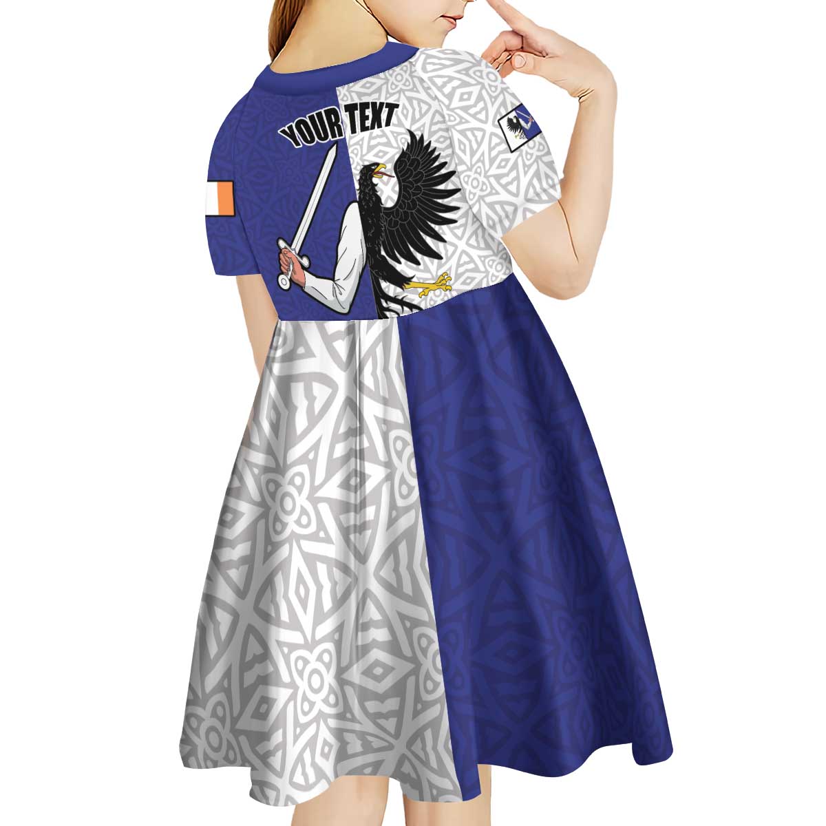 Personalized Ireland Connacht Black Eagle and Armed hand Kid Short Sleeve Dress Connachta Flag Style with Celtic Patern