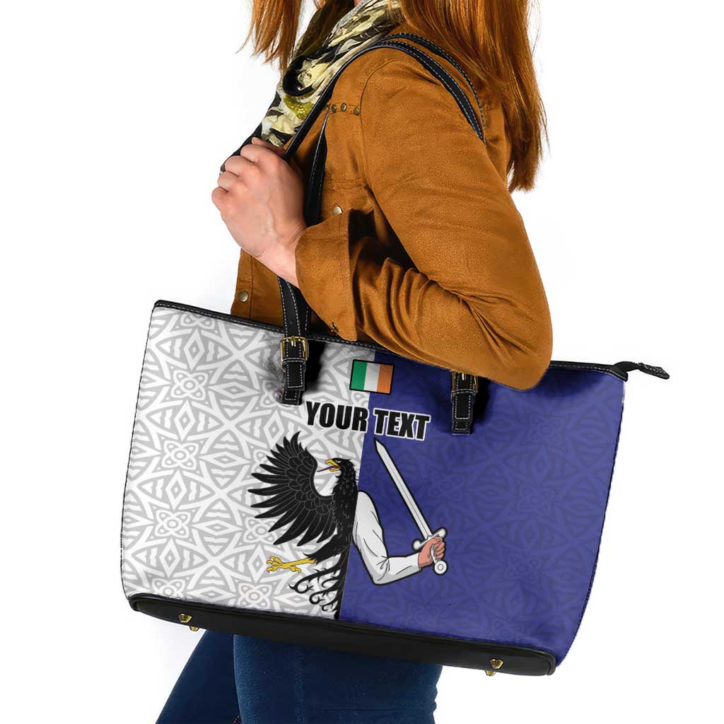 Personalized Ireland Connacht Black Eagle and Armed hand Leather Tote Bag Connachta Flag Style with Celtic Patern