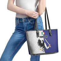 Personalized Ireland Connacht Black Eagle and Armed hand Leather Tote Bag Connachta Flag Style with Celtic Patern