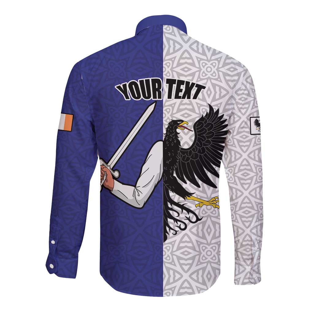 Personalized Ireland Connacht Black Eagle and Armed hand Long Sleeve Button Shirt Connachta Flag Style with Celtic Patern