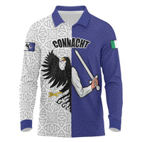 Personalized Ireland Connacht Black Eagle and Armed hand Long Sleeve Polo Shirt Connachta Flag Style with Celtic Patern