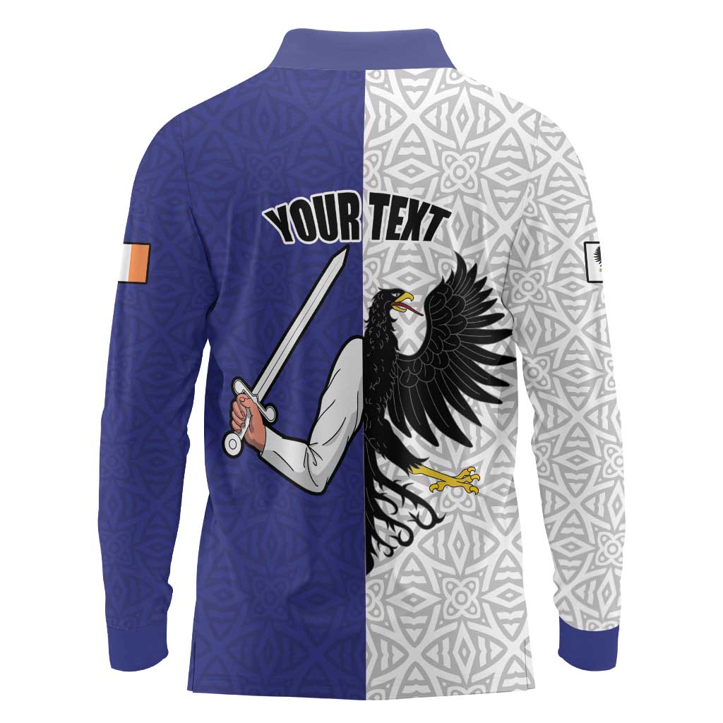 Personalized Ireland Connacht Black Eagle and Armed hand Long Sleeve Polo Shirt Connachta Flag Style with Celtic Patern