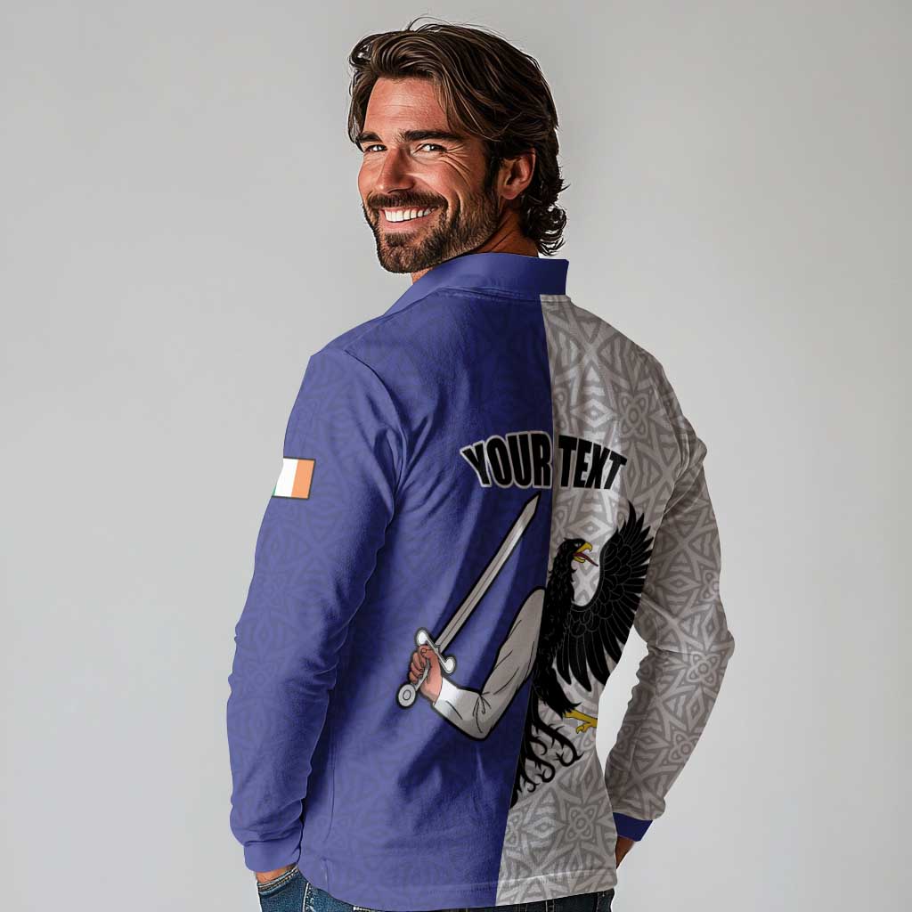 Personalized Ireland Connacht Black Eagle and Armed hand Long Sleeve Polo Shirt Connachta Flag Style with Celtic Patern