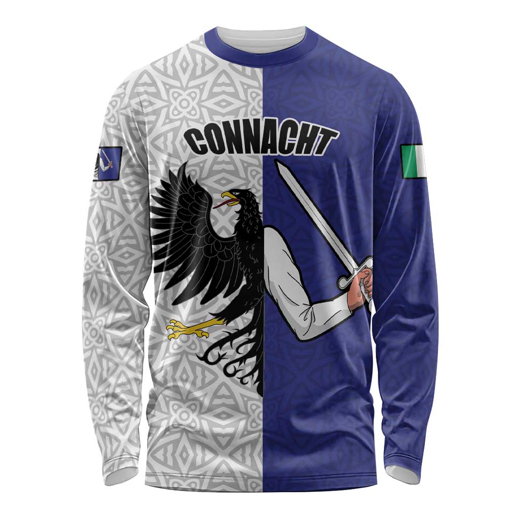 Personalized Ireland Connacht Black Eagle and Armed hand Long Sleeve Shirt Connachta Flag Style with Celtic Patern
