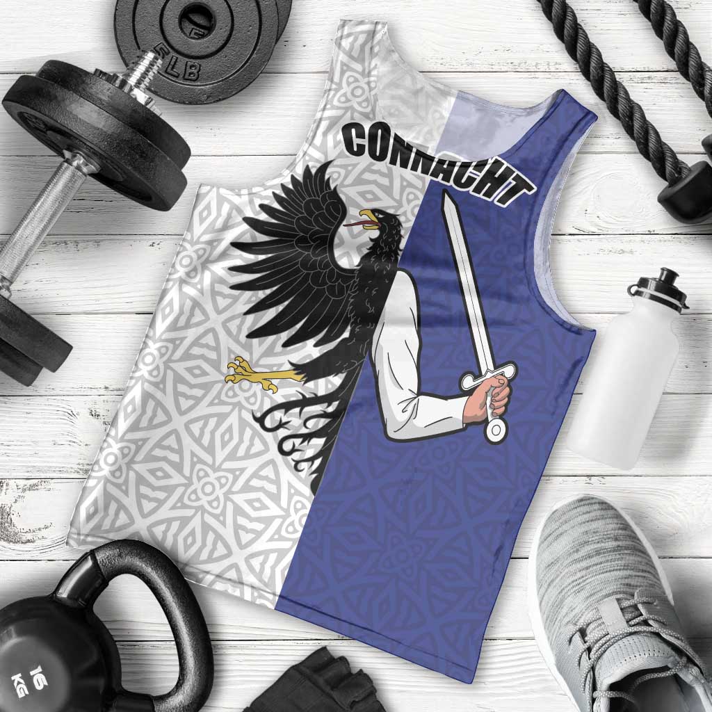 Personalized Ireland Connacht Black Eagle and Armed hand Men Tank Top Connachta Flag Style with Celtic Patern