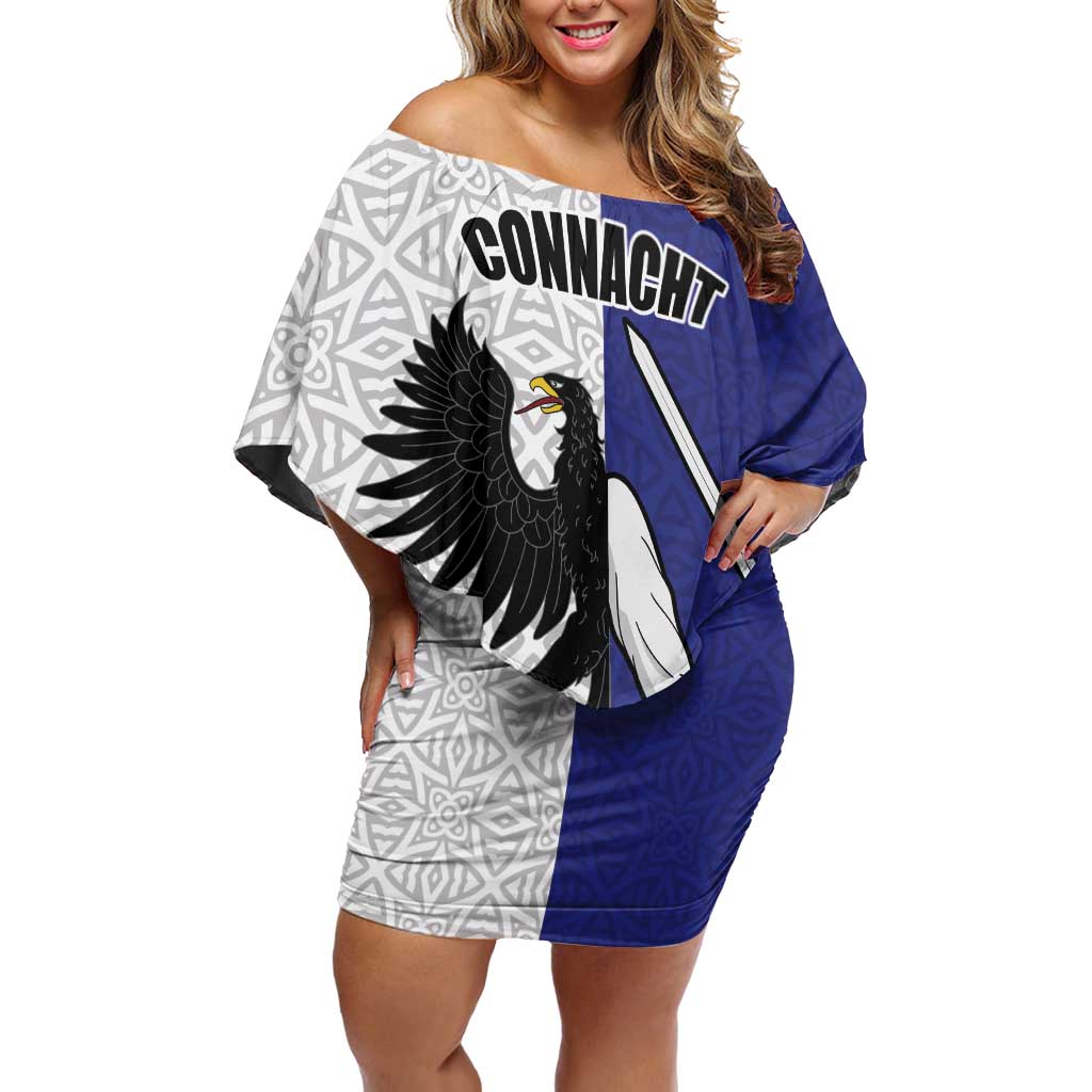 Personalized Ireland Connacht Black Eagle and Armed hand Off Shoulder Short Dress Connachta Flag Style with Celtic Patern