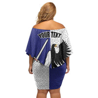 Personalized Ireland Connacht Black Eagle and Armed hand Off Shoulder Short Dress Connachta Flag Style with Celtic Patern