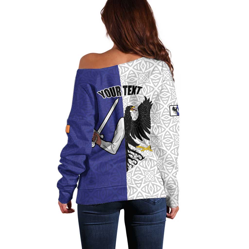 Personalized Ireland Connacht Black Eagle and Armed hand Off Shoulder Sweater Connachta Flag Style with Celtic Patern