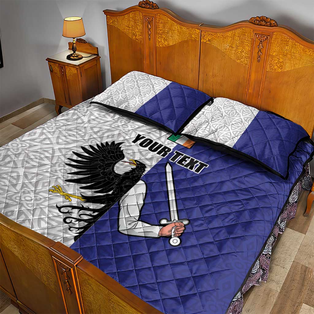 Personalized Ireland Connacht Black Eagle and Armed hand Quilt Bed Set Connachta Flag Style with Celtic Patern