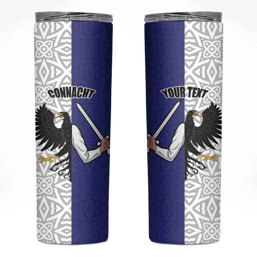 Personalized Ireland Connacht  Black Eagle and Armed hand Skinny Tumbler Connachta Flag Style with Celtic Patern