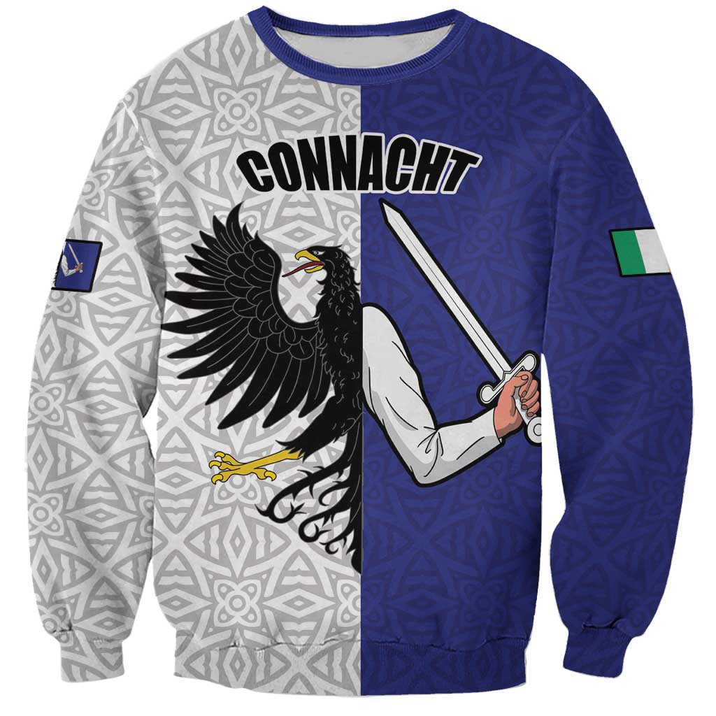 Personalized Ireland Connacht Black Eagle and Armed hand Sweatshirt Connachta Flag Style with Celtic Patern