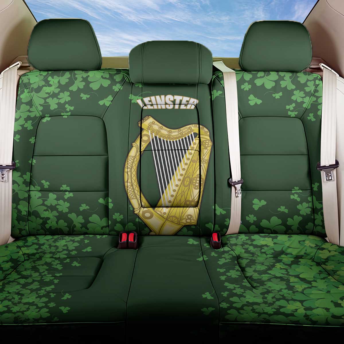 Ireland Leinster Gold Irish Harp with Shamrock Back Car Seat Cover Laighin Flag With Shamrock Patern