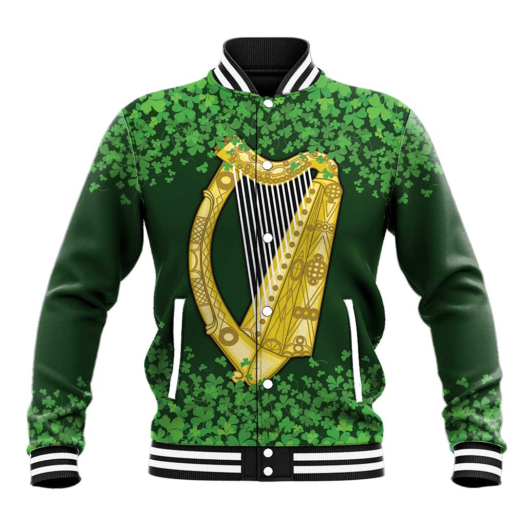 Ireland Leinster Gold Irish Harp with Shamrock Baseball Jacket Laighin Flag With Shamrock Patern