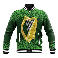 Ireland Leinster Gold Irish Harp with Shamrock Baseball Jacket Laighin Flag With Shamrock Patern