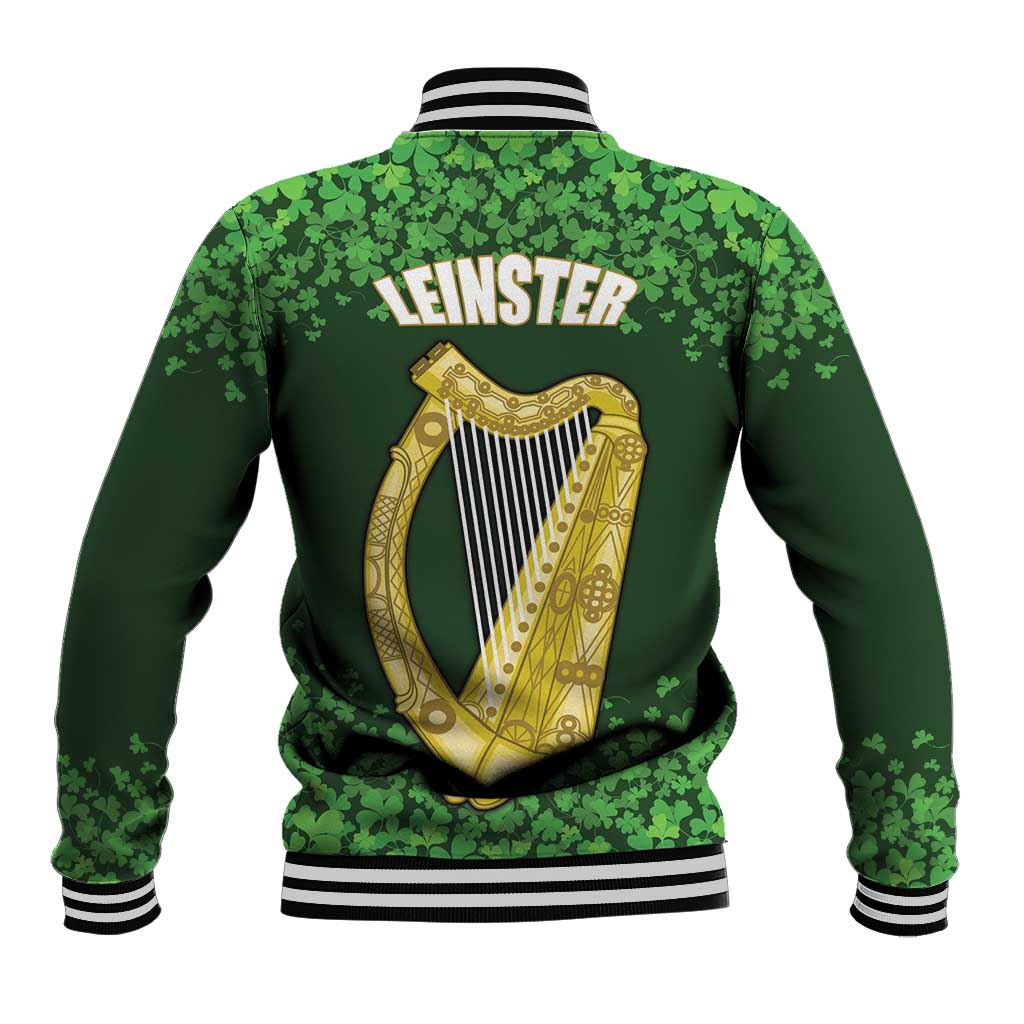 Ireland Leinster Gold Irish Harp with Shamrock Baseball Jacket Laighin Flag With Shamrock Patern