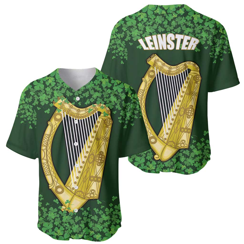 Ireland Leinster Gold Irish Harp with Shamrock Baseball Jersey Laighin Flag With Shamrock Patern