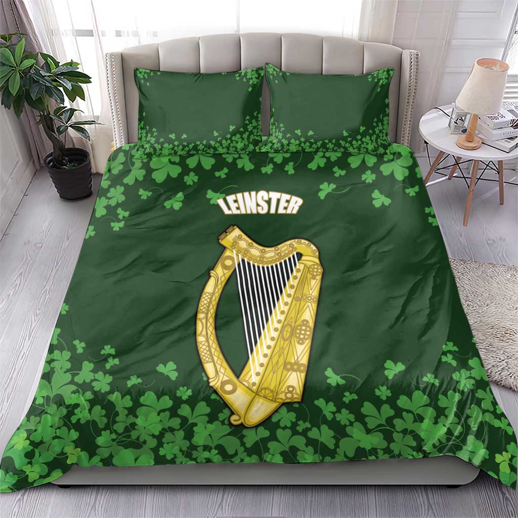 Ireland Leinster Gold Irish Harp with Shamrock Bedding Set Laighin Flag With Shamrock Patern