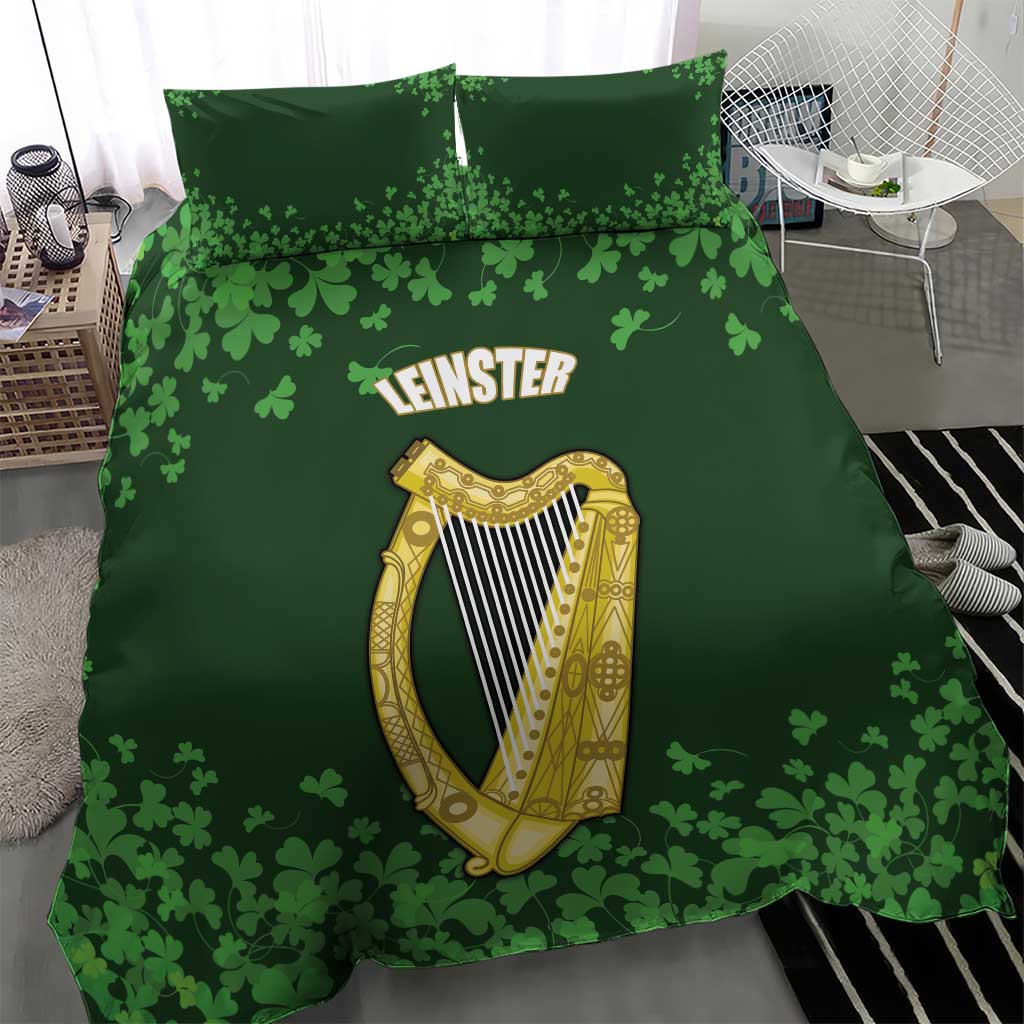 Ireland Leinster Gold Irish Harp with Shamrock Bedding Set Laighin Flag With Shamrock Patern