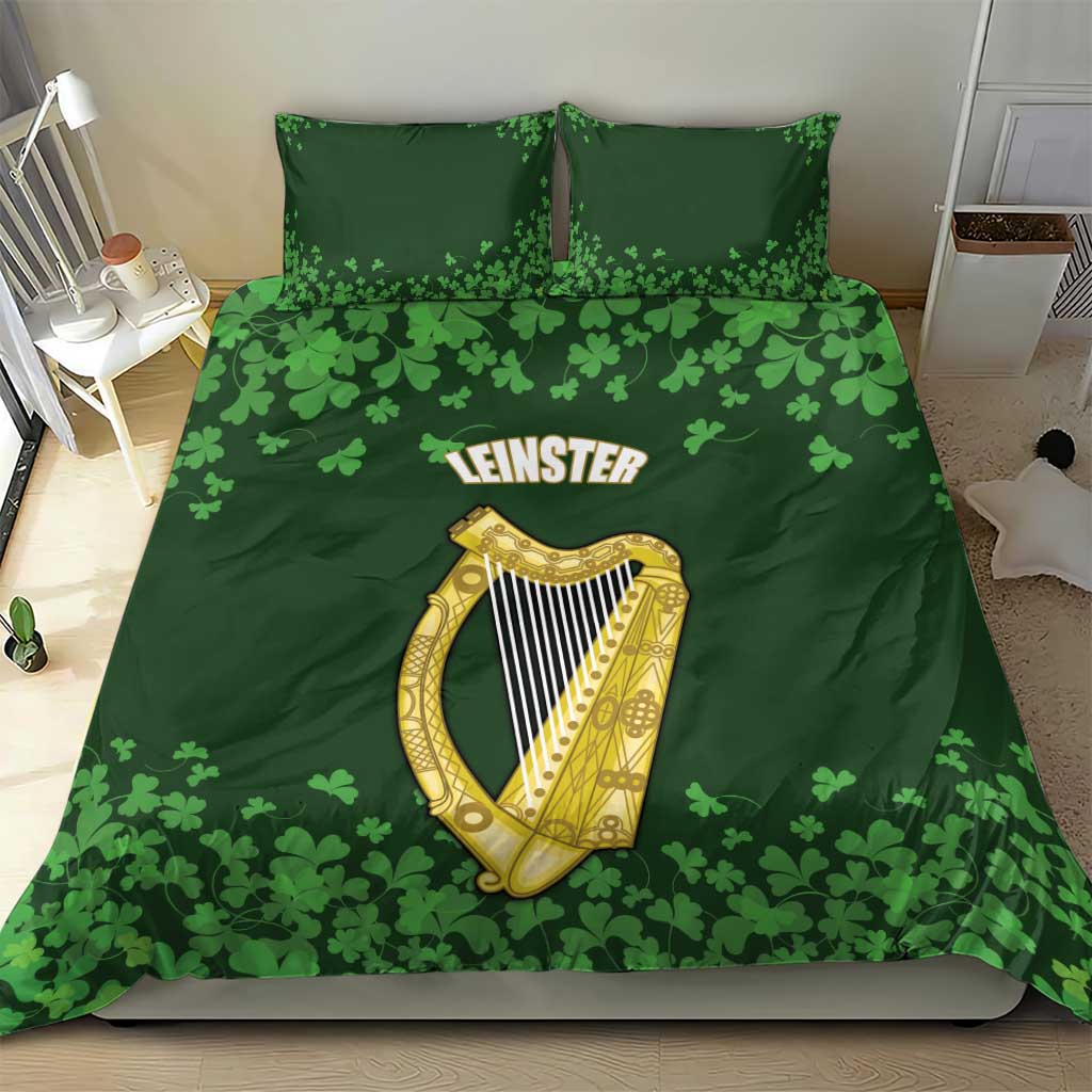 Ireland Leinster Gold Irish Harp with Shamrock Bedding Set Laighin Flag With Shamrock Patern