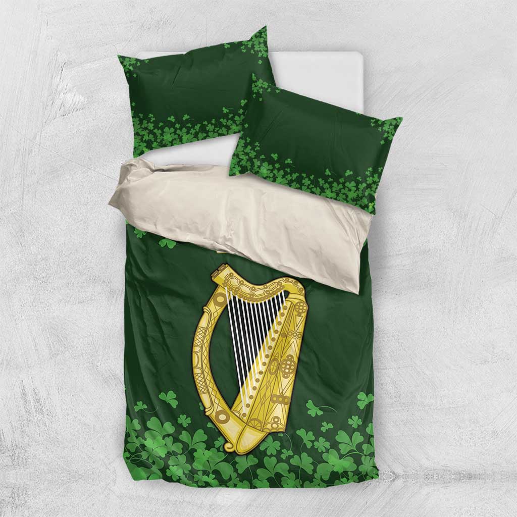 Ireland Leinster Gold Irish Harp with Shamrock Bedding Set Laighin Flag With Shamrock Patern