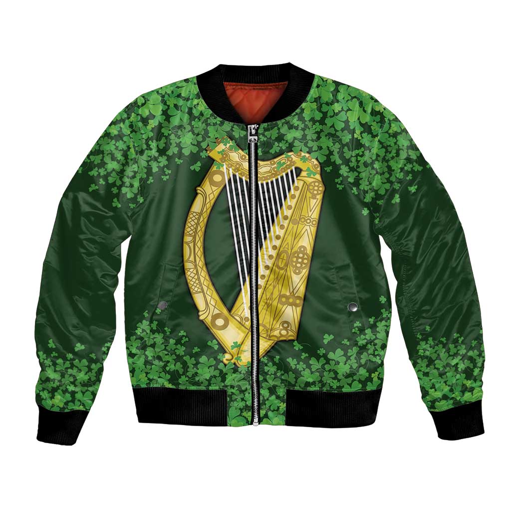 Ireland Leinster Gold Irish Harp with Shamrock Bomber Jacket Laighin Flag With Shamrock Patern