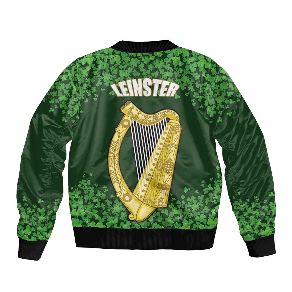 Ireland Leinster Gold Irish Harp with Shamrock Bomber Jacket Laighin Flag With Shamrock Patern
