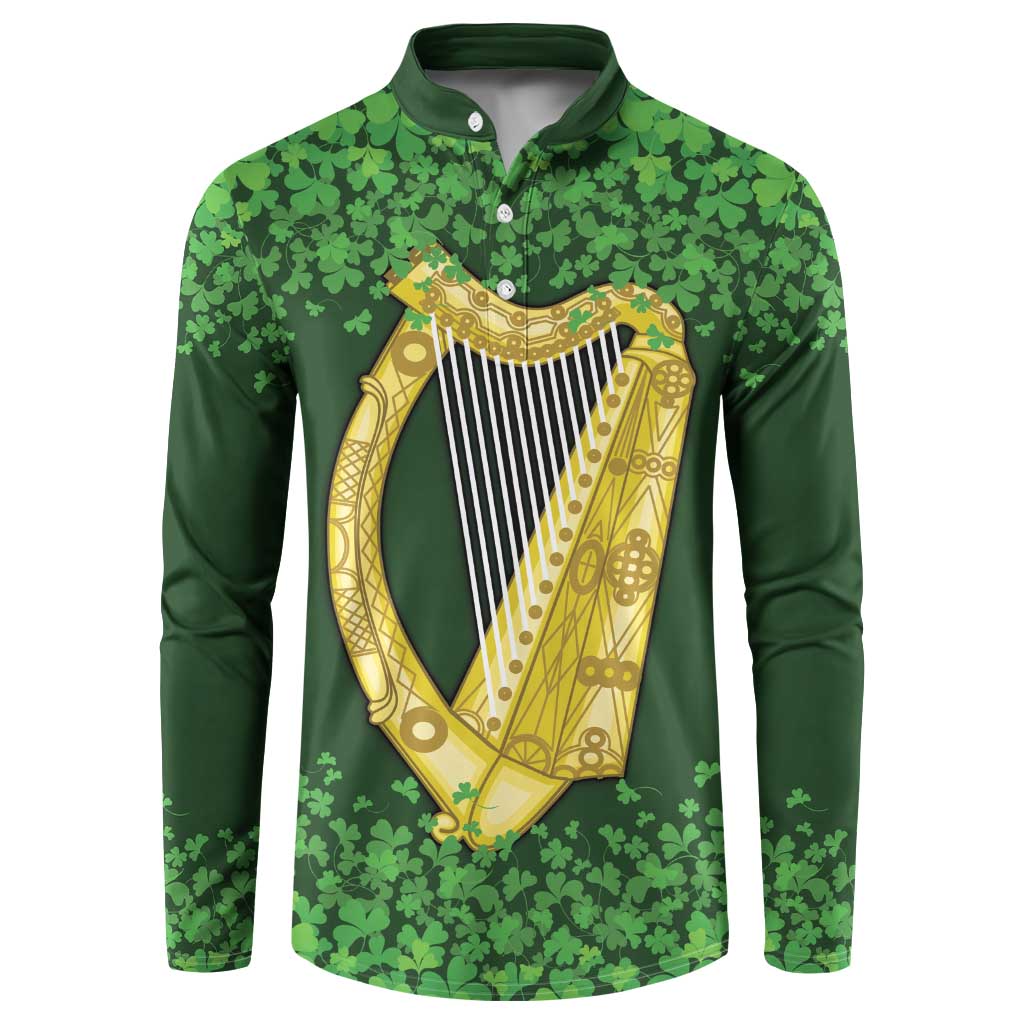 Ireland Leinster Gold Irish Harp with Shamrock Button Sweatshirt Laighin Flag With Shamrock Patern