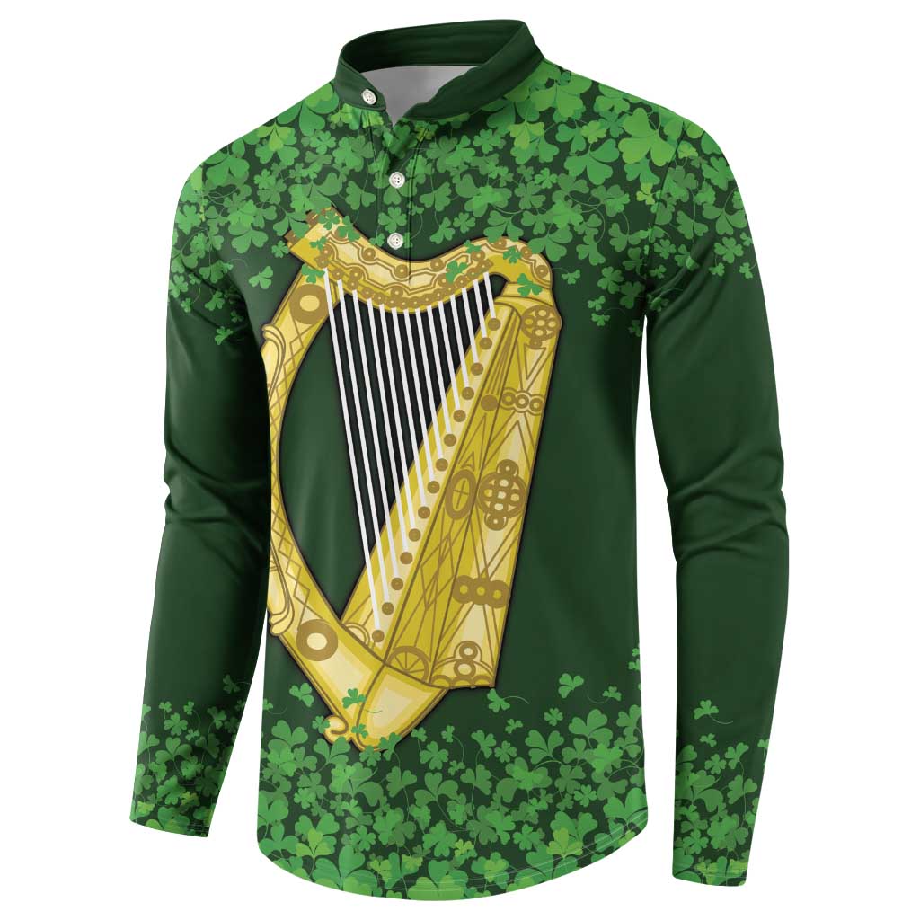 Ireland Leinster Gold Irish Harp with Shamrock Button Sweatshirt Laighin Flag With Shamrock Patern