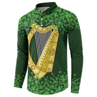 Ireland Leinster Gold Irish Harp with Shamrock Button Sweatshirt Laighin Flag With Shamrock Patern