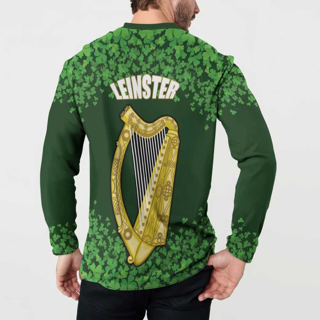 Ireland Leinster Gold Irish Harp with Shamrock Button Sweatshirt Laighin Flag With Shamrock Patern