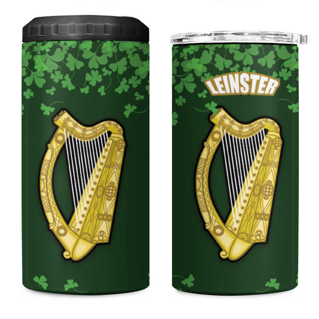 Ireland Leinster Gold Irish harp with Shamrock 4 in 1 Can Cooler Tumbler Laighin Flag With Shamrock Patern
