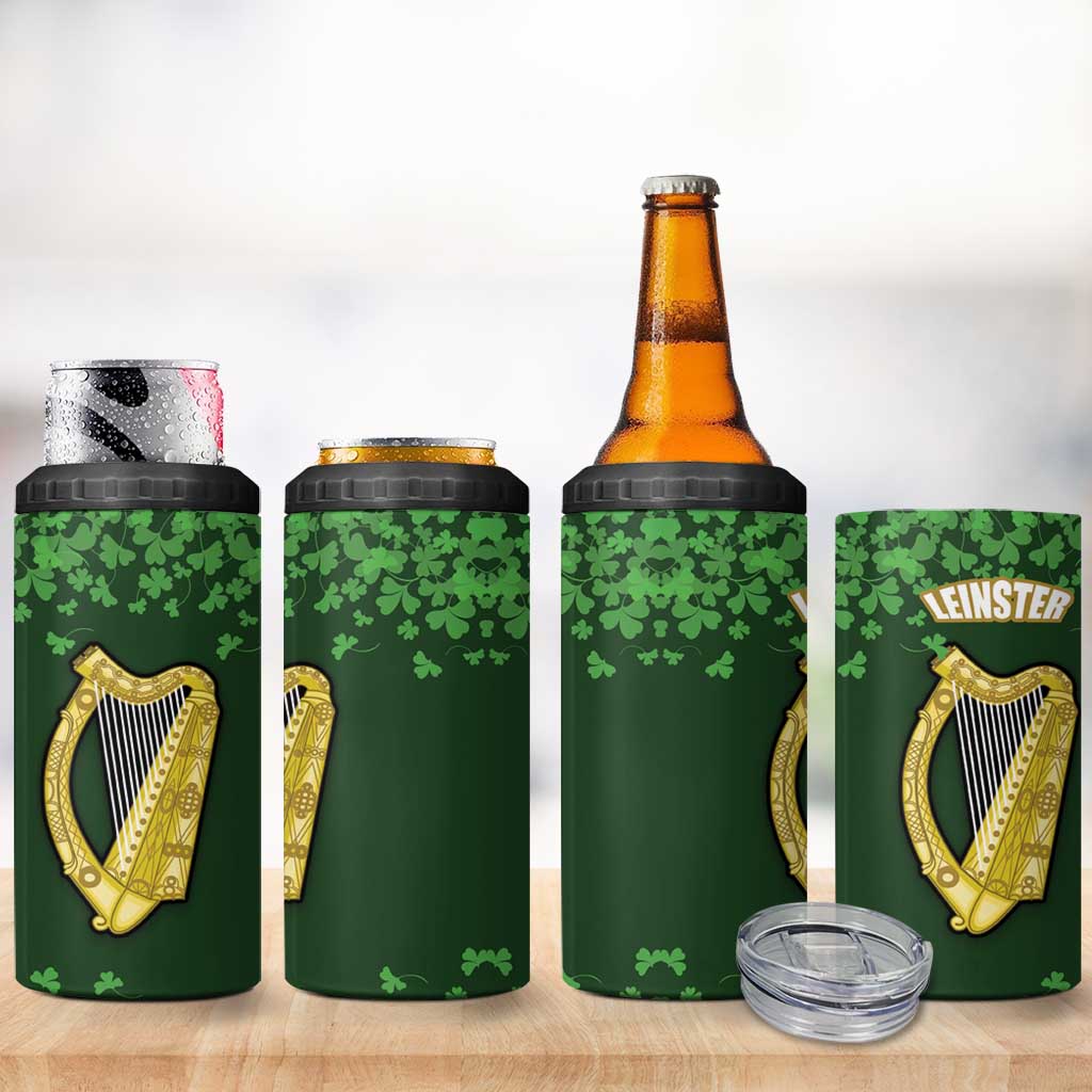 Ireland Leinster Gold Irish harp with Shamrock 4 in 1 Can Cooler Tumbler Laighin Flag With Shamrock Patern