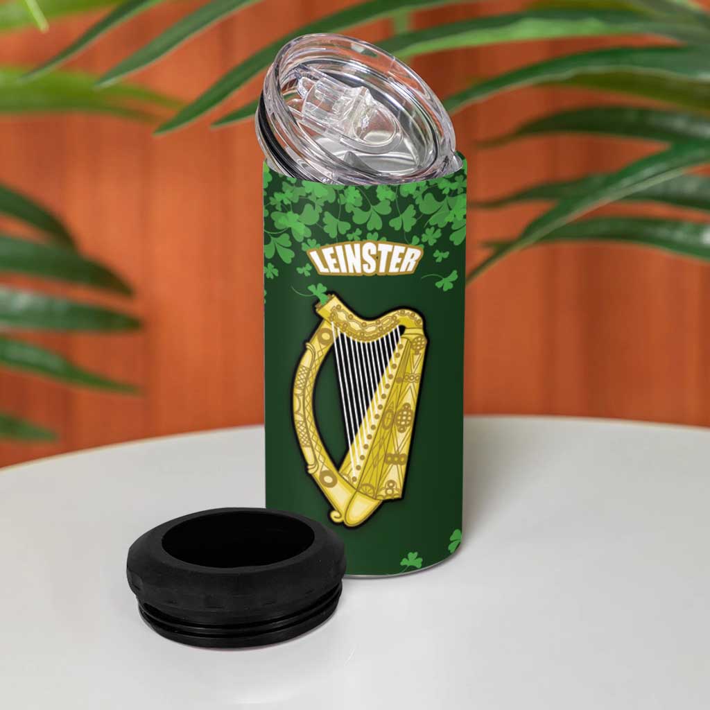 Ireland Leinster Gold Irish harp with Shamrock 4 in 1 Can Cooler Tumbler Laighin Flag With Shamrock Patern