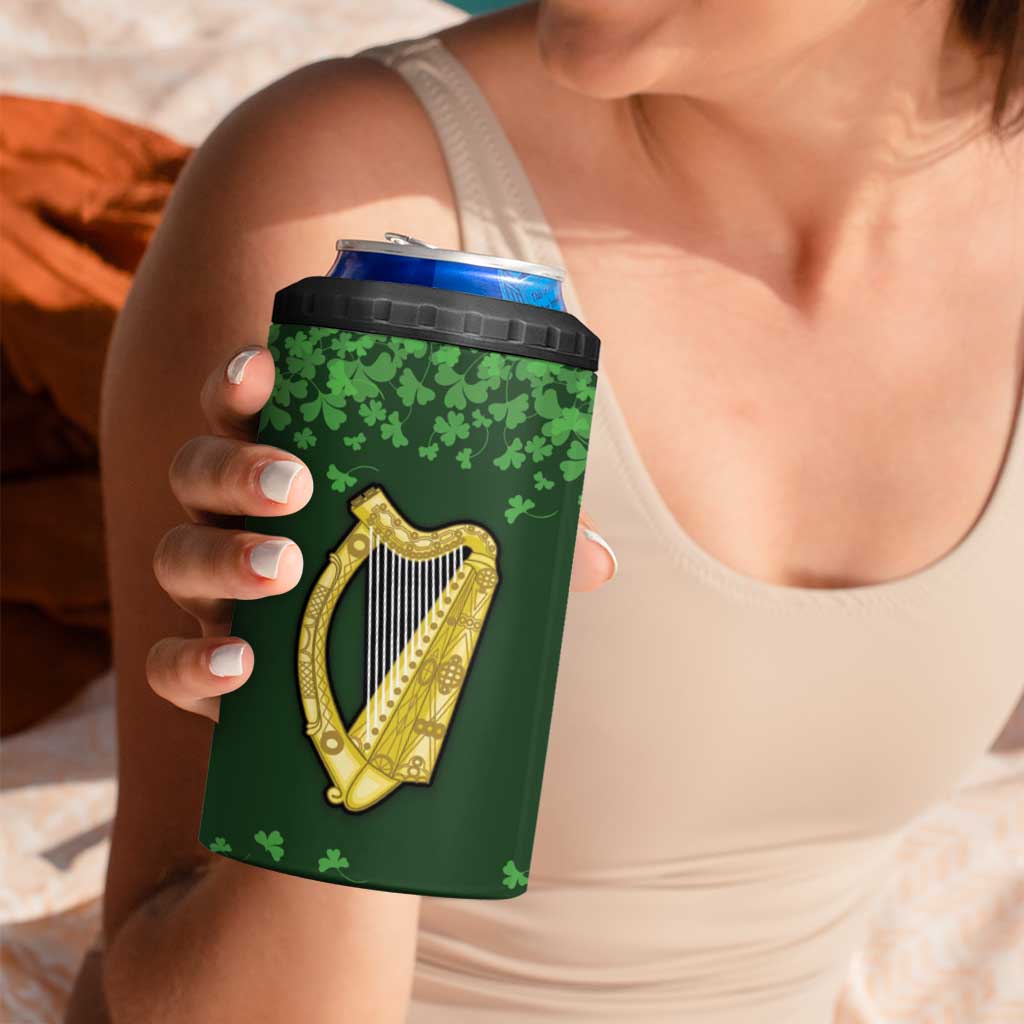Ireland Leinster Gold Irish harp with Shamrock 4 in 1 Can Cooler Tumbler Laighin Flag With Shamrock Patern