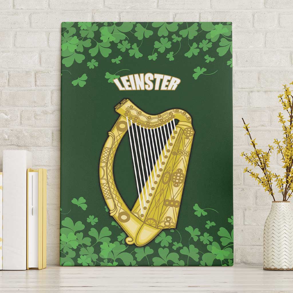 Ireland Leinster Gold Irish Harp with Shamrock Canvas Wall Art Laighin Flag With Shamrock Patern