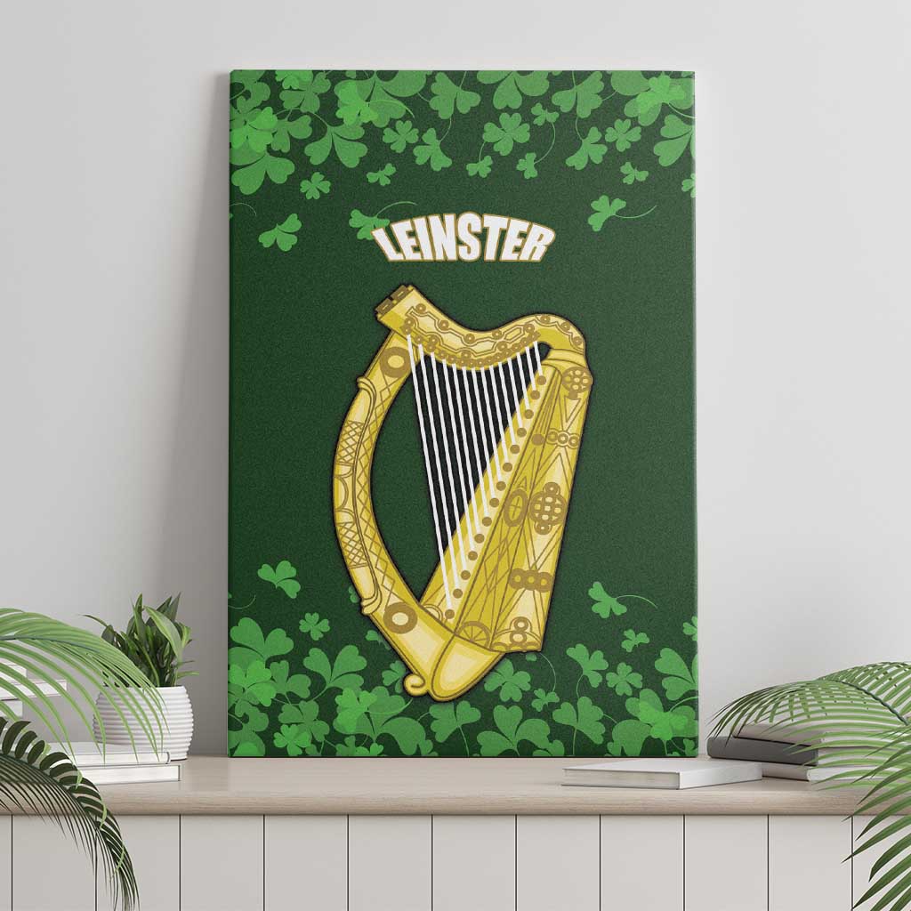 Ireland Leinster Gold Irish Harp with Shamrock Canvas Wall Art Laighin Flag With Shamrock Patern