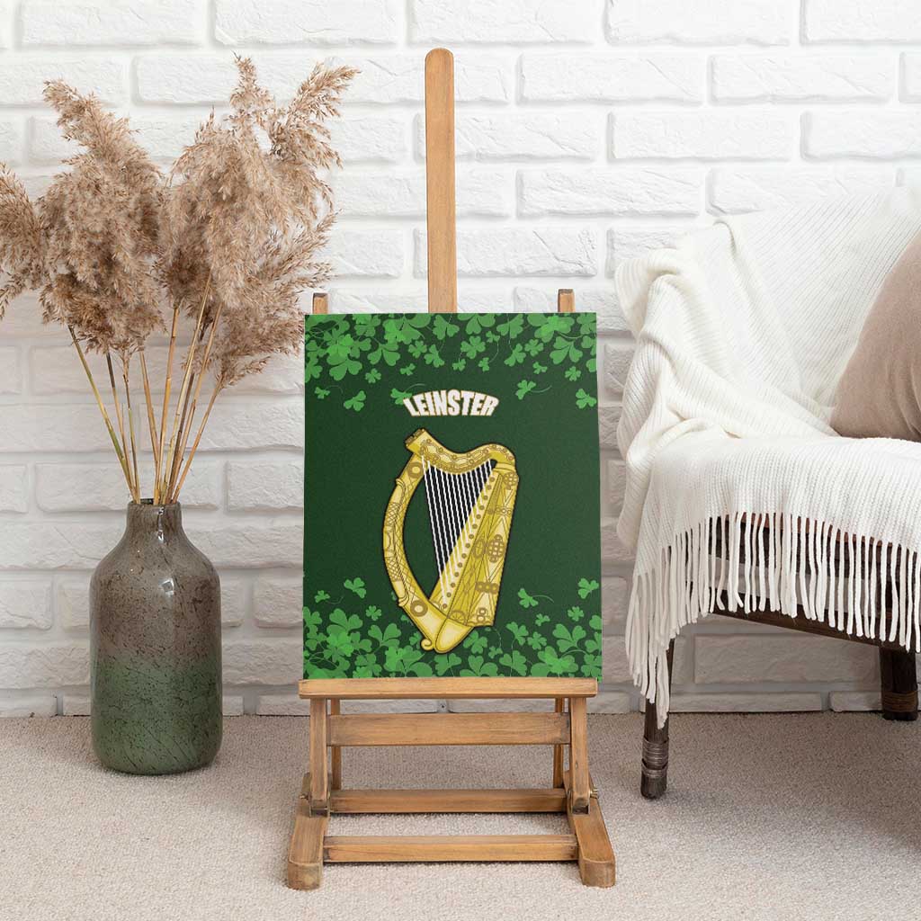 Ireland Leinster Gold Irish Harp with Shamrock Canvas Wall Art Laighin Flag With Shamrock Patern