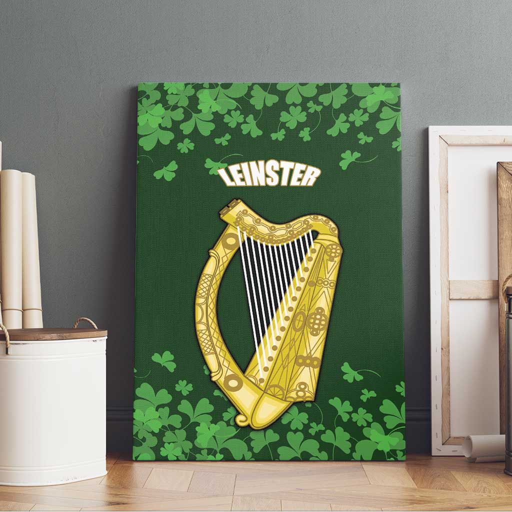 Ireland Leinster Gold Irish Harp with Shamrock Canvas Wall Art Laighin Flag With Shamrock Patern