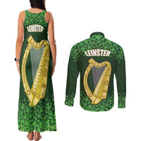 Ireland Leinster Gold Irish Harp with Shamrock Couples Matching Tank Maxi Dress and Long Sleeve Button Shirt Laighin Flag With Shamrock Patern