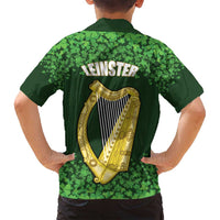 Ireland Leinster Gold Irish Harp with Shamrock Family Matching Long Sleeve Bodycon Dress and Hawaiian Shirt Laighin Flag With Shamrock Patern
