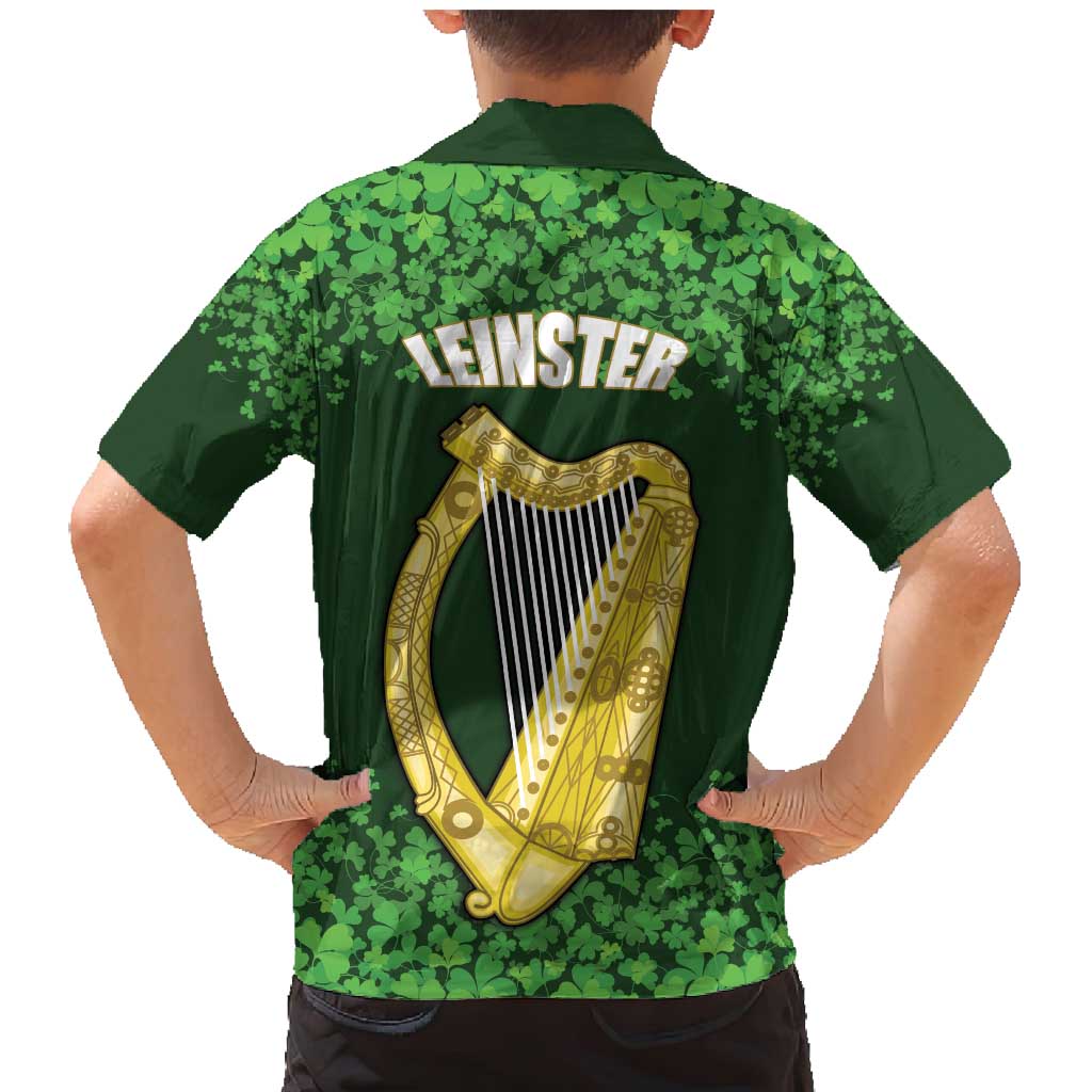 Ireland Leinster Gold Irish Harp with Shamrock Family Matching Mermaid Dress and Hawaiian Shirt Laighin Flag With Shamrock Patern
