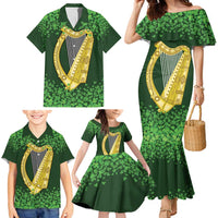 Ireland Leinster Gold Irish Harp with Shamrock Family Matching Mermaid Dress and Hawaiian Shirt Laighin Flag With Shamrock Patern
