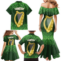 Ireland Leinster Gold Irish Harp with Shamrock Family Matching Mermaid Dress and Hawaiian Shirt Laighin Flag With Shamrock Patern